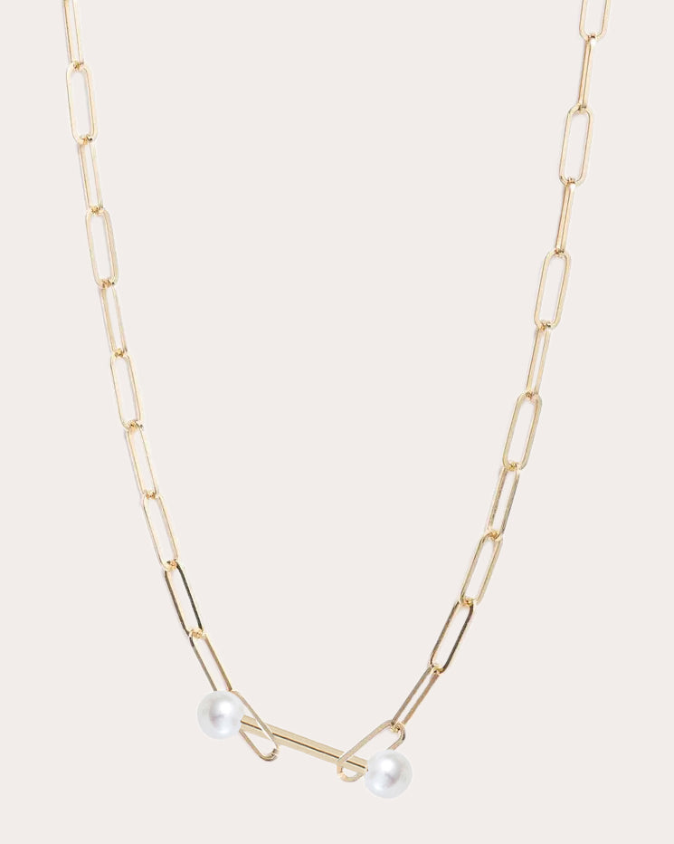 Dumbbell 14K Gold Pearl Chain Necklace