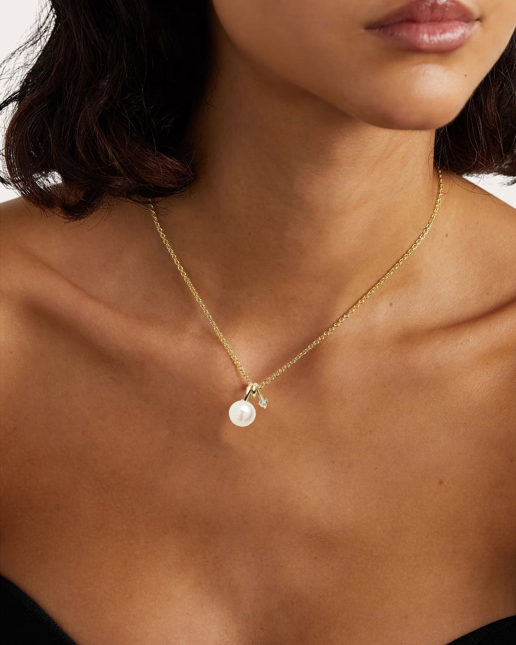 Swirl 14K Gold Pearl and Diamond Pendant Necklace