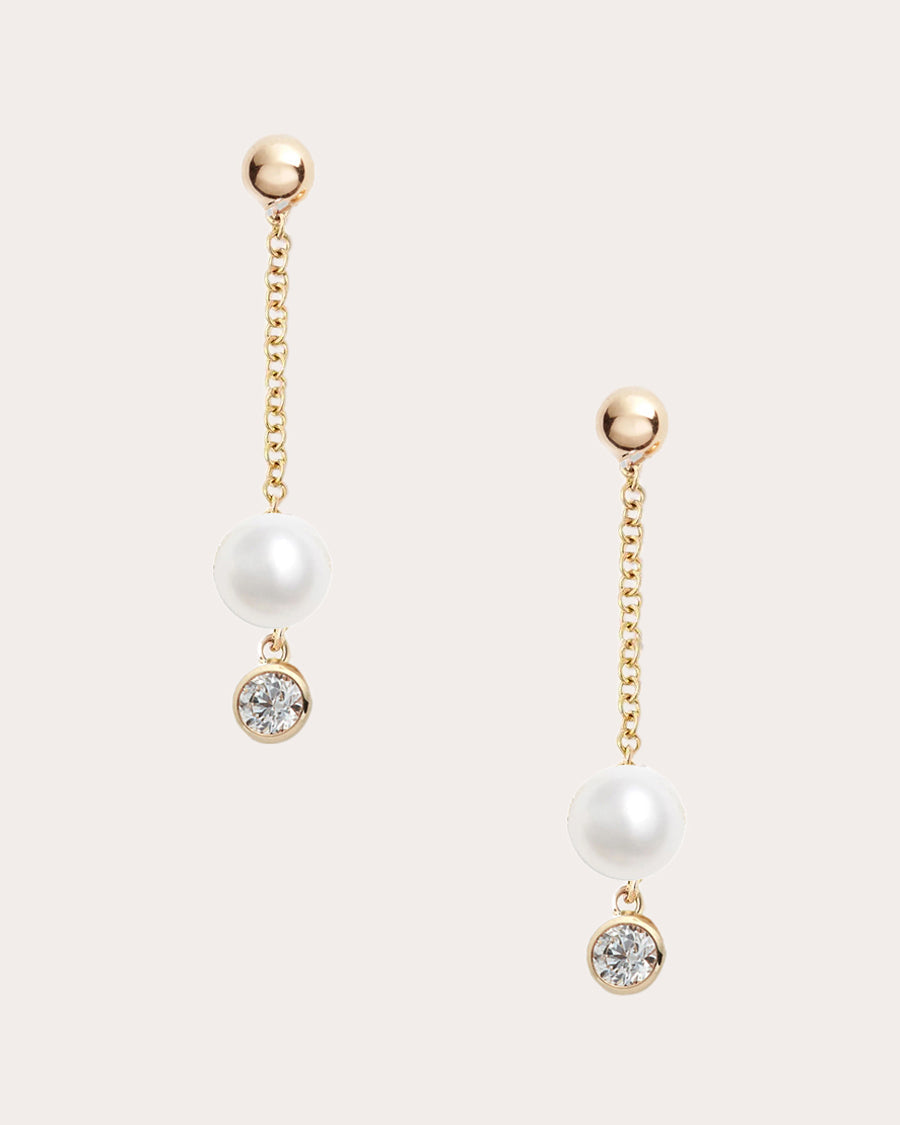 14K Gold Pearl and Diamond Earrings