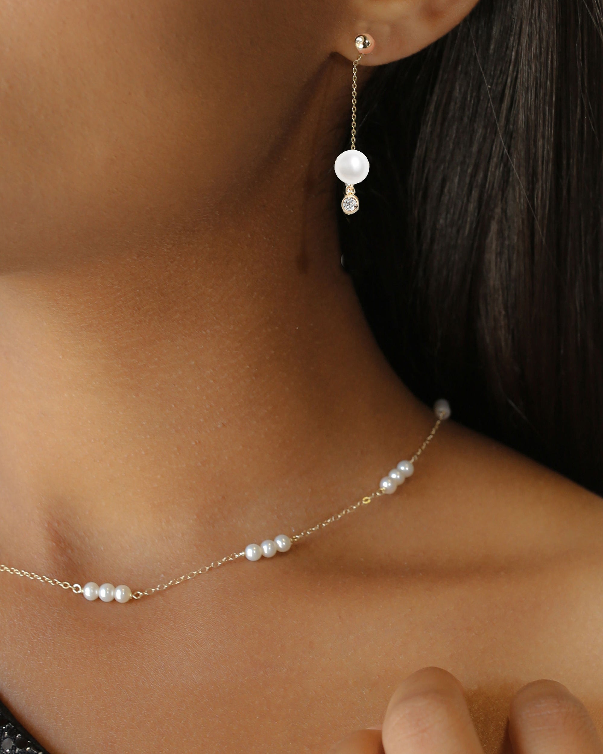 14K Gold Pearl and Diamond Earrings