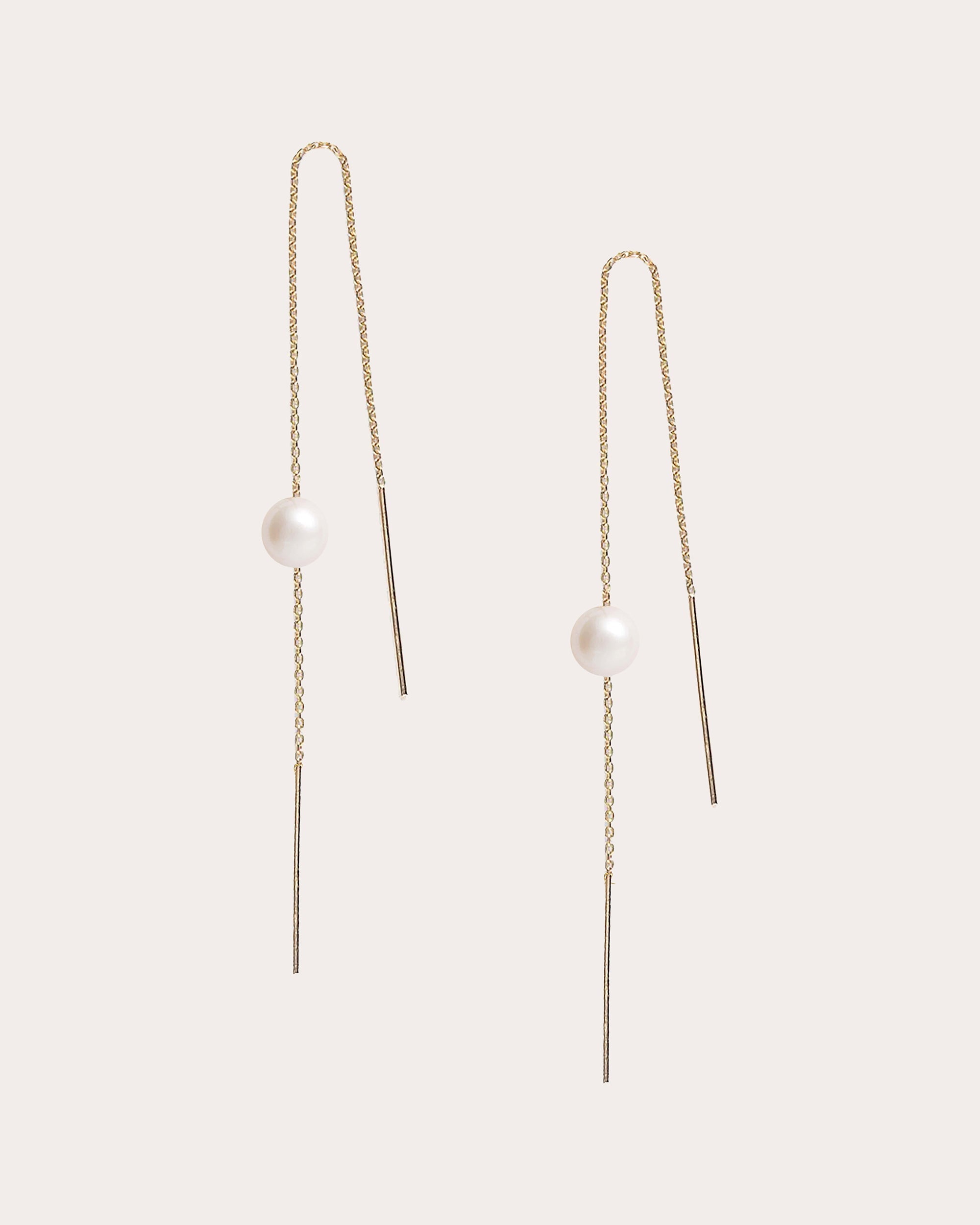 14K Gold Pearl Threader Earrings