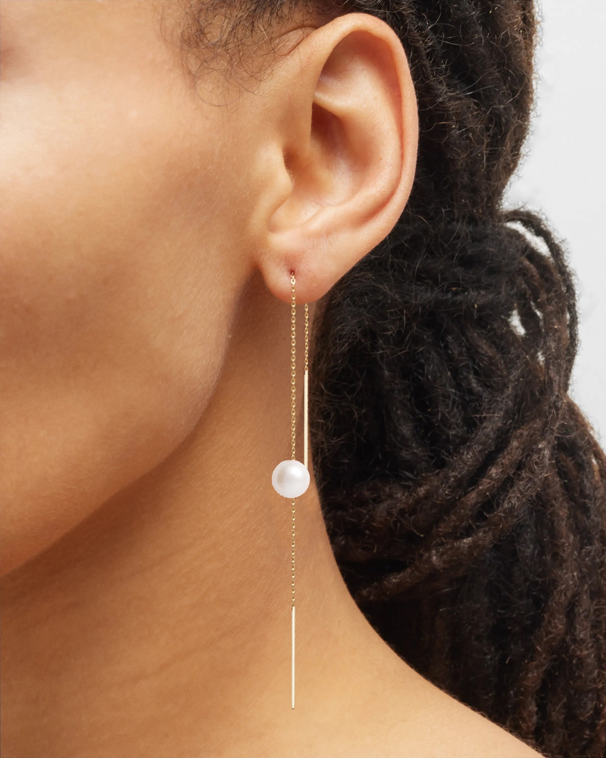 14K Gold Pearl Threader Earrings