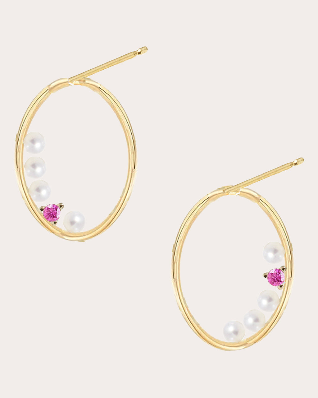 Nested 14K Gold Pearl and Sapphire Earrings