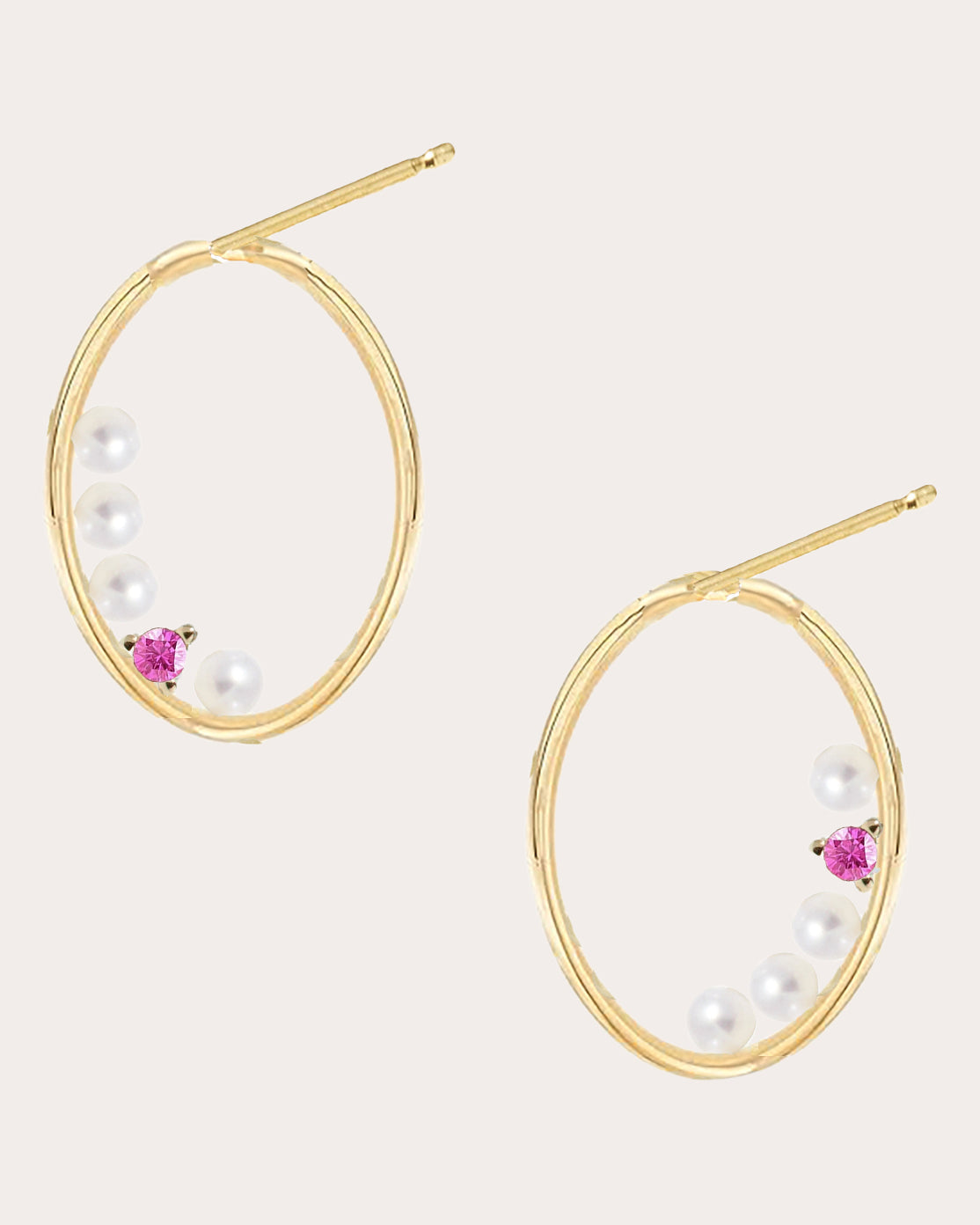 Nested 14K Gold Pearl and Sapphire Earrings