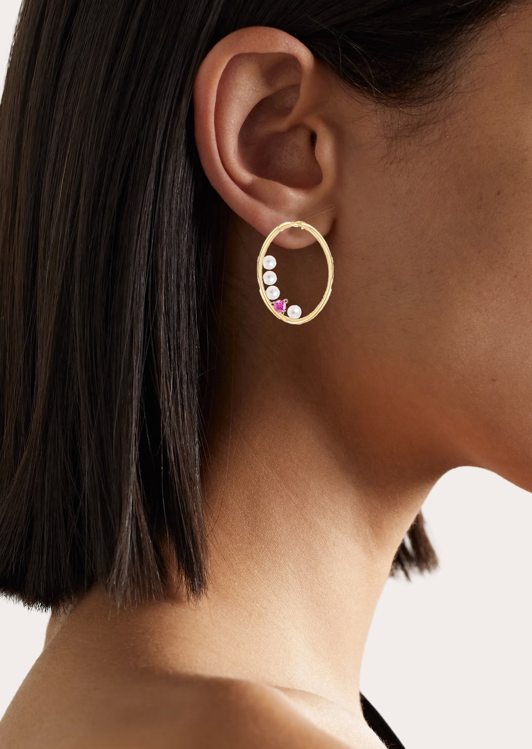 Nested 14K Gold Pearl and Sapphire Earrings