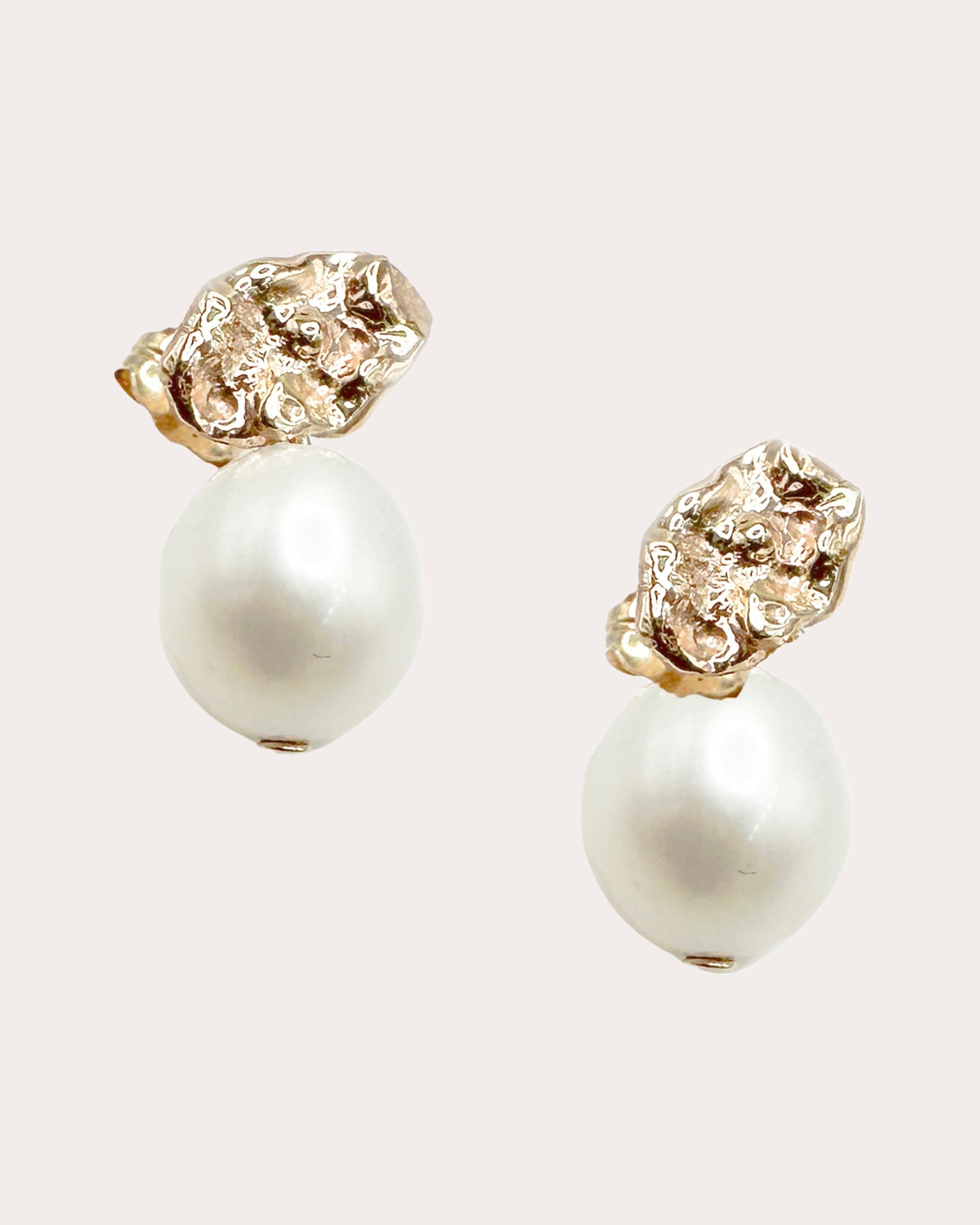 Nugget 14K Gold Pearl Stud Earrings
