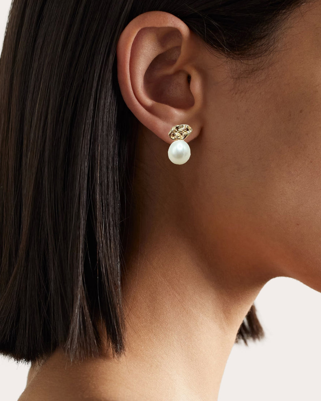Nugget 14K Gold Pearl Stud Earrings