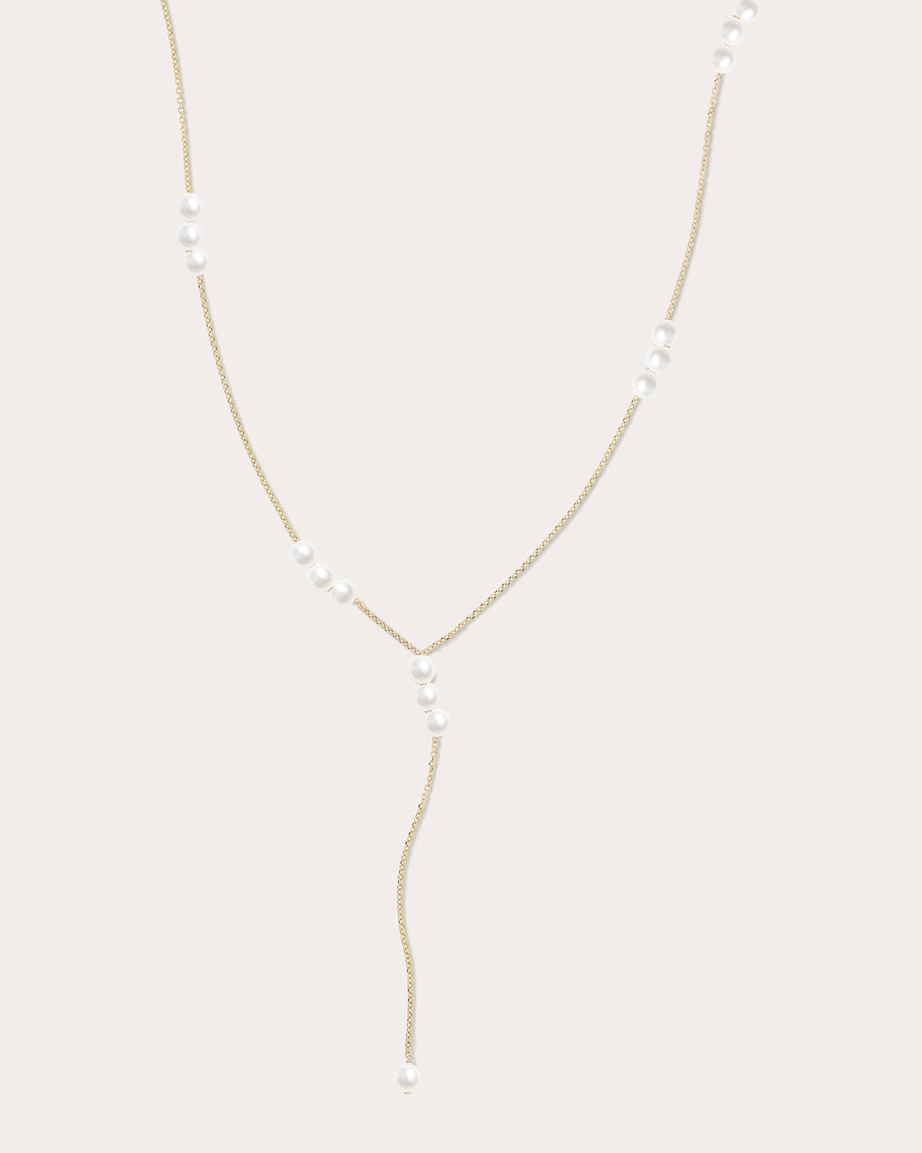 14K Gold Pearl Lariat Necklace