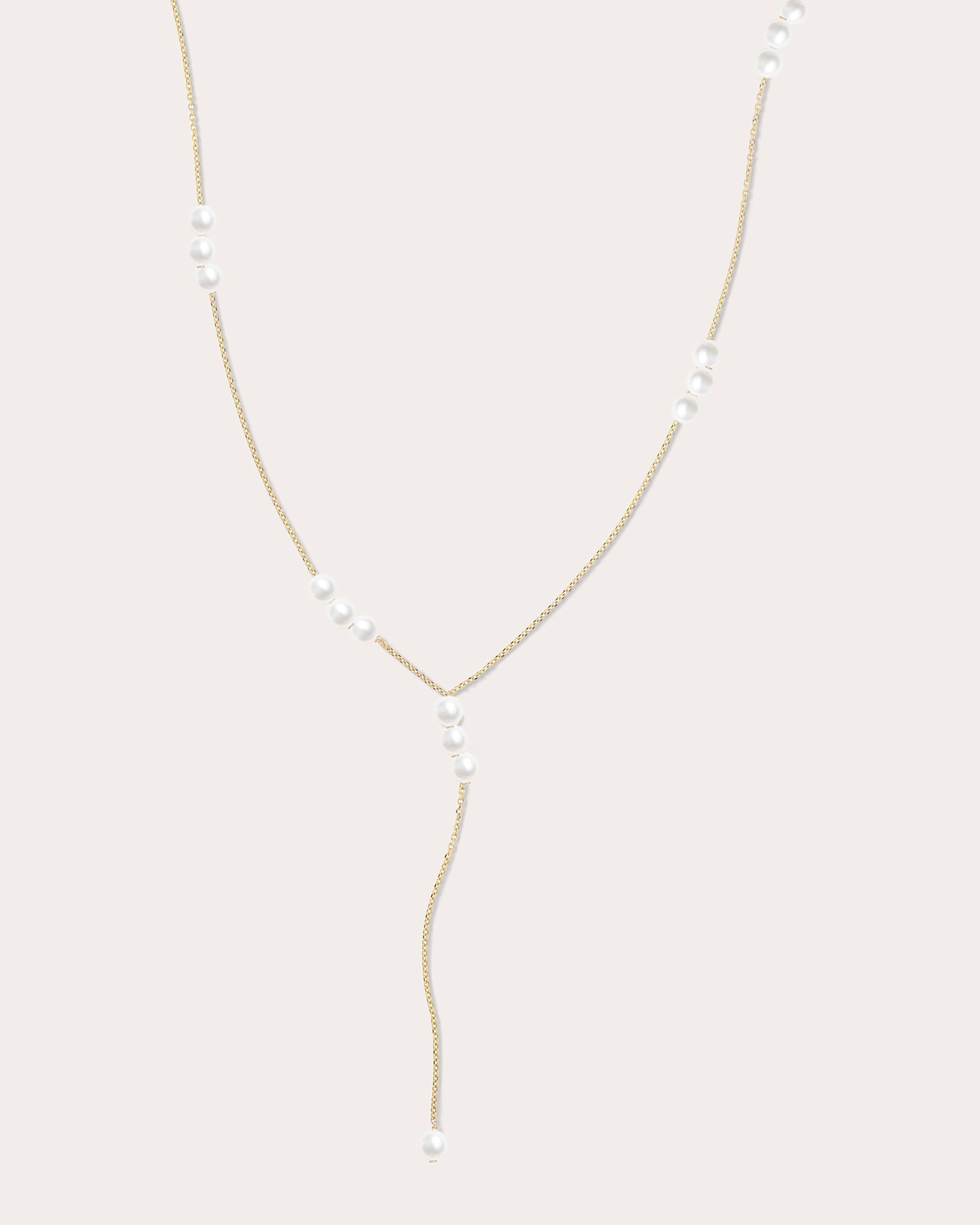 14K Gold Pearl Lariat Necklace