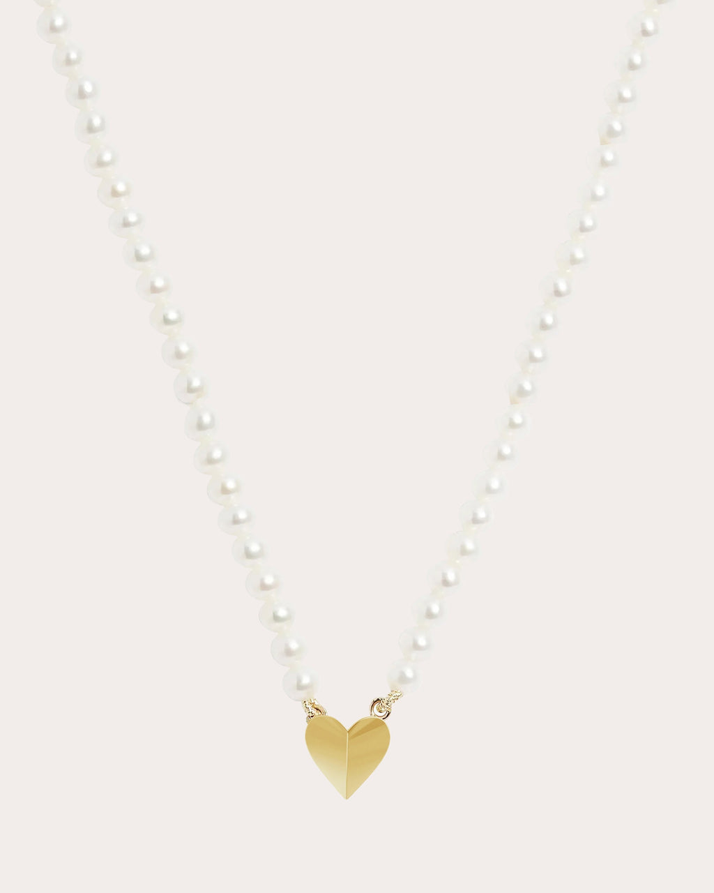 Folding Heart 14K Gold Pearl Necklace