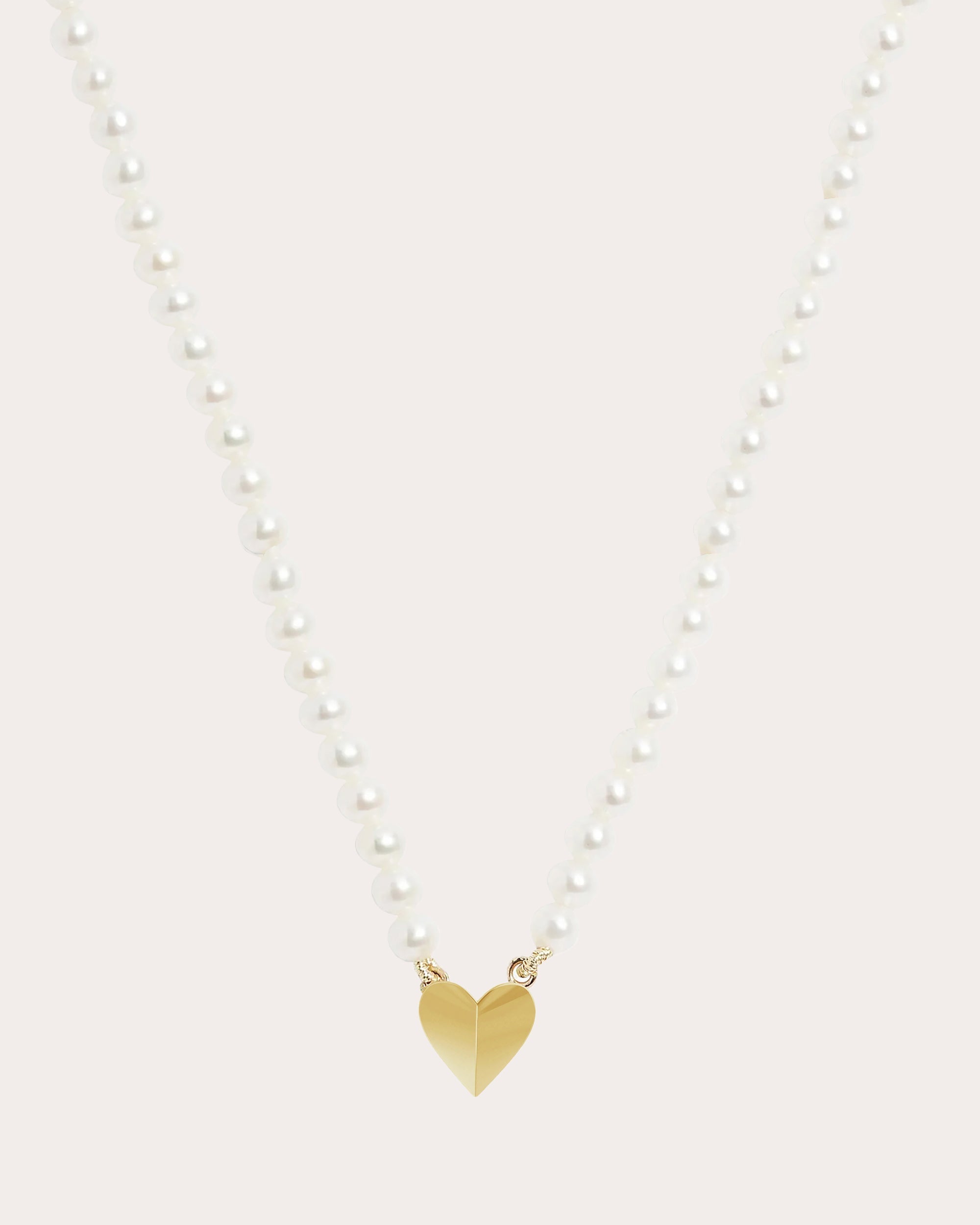 Folding Heart 14K Gold Pearl Necklace