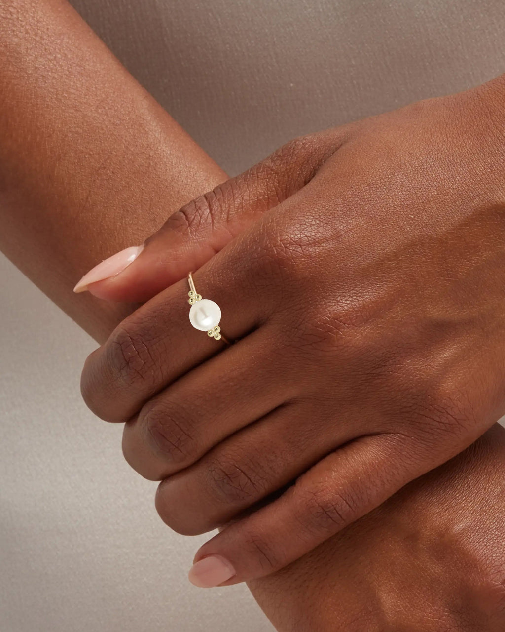 Trio Dot 14K Gold Pearl Ring