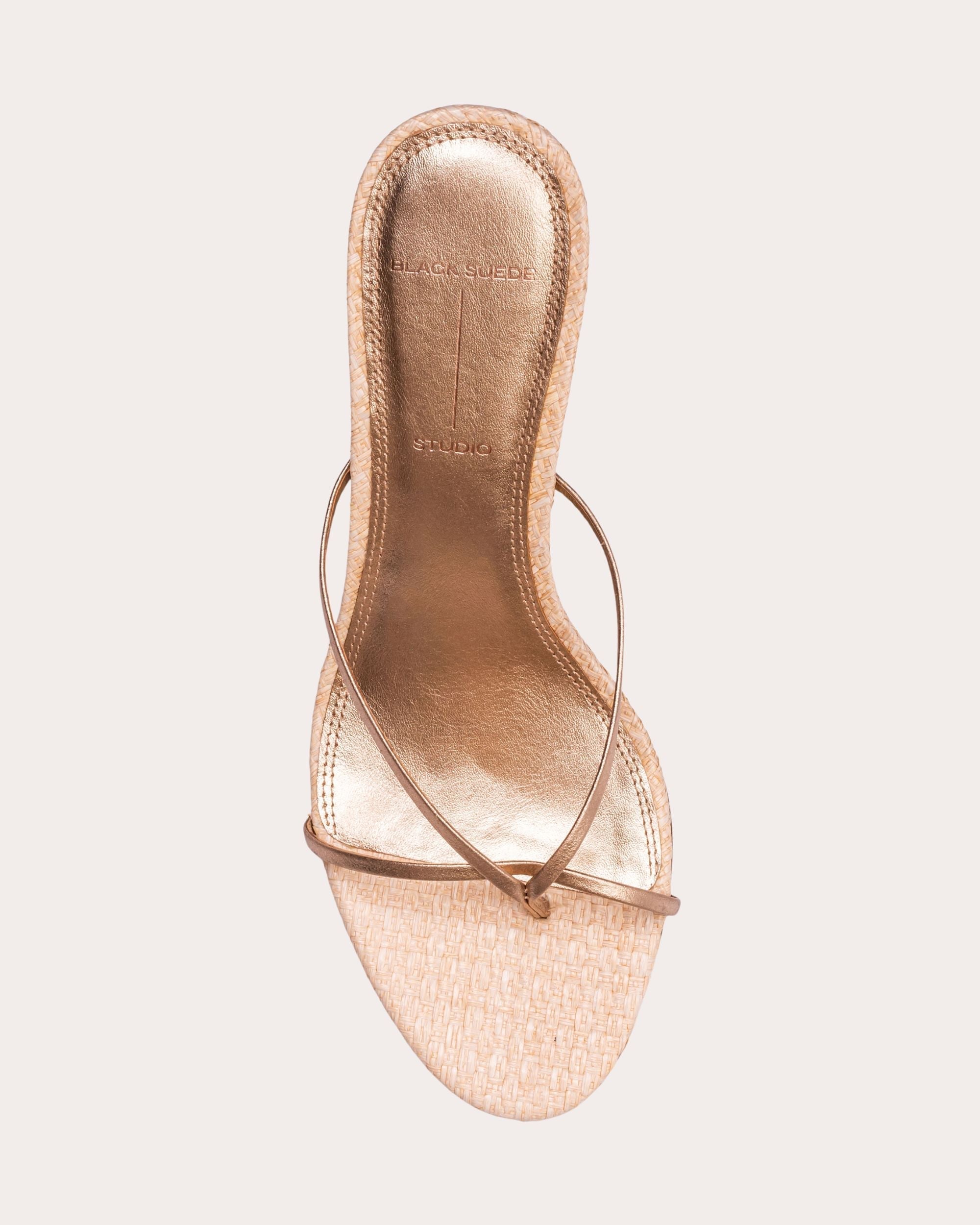 Jade 65 Metallic Leather-Trimmed Raffia Sandal