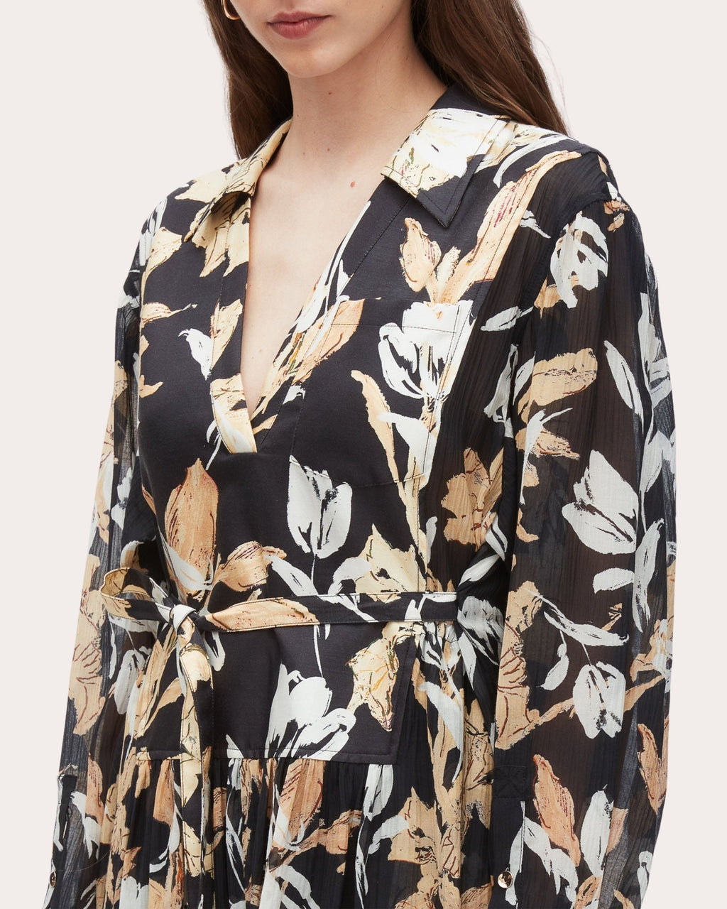 Gathered Floral Print Silk-Blend Dress