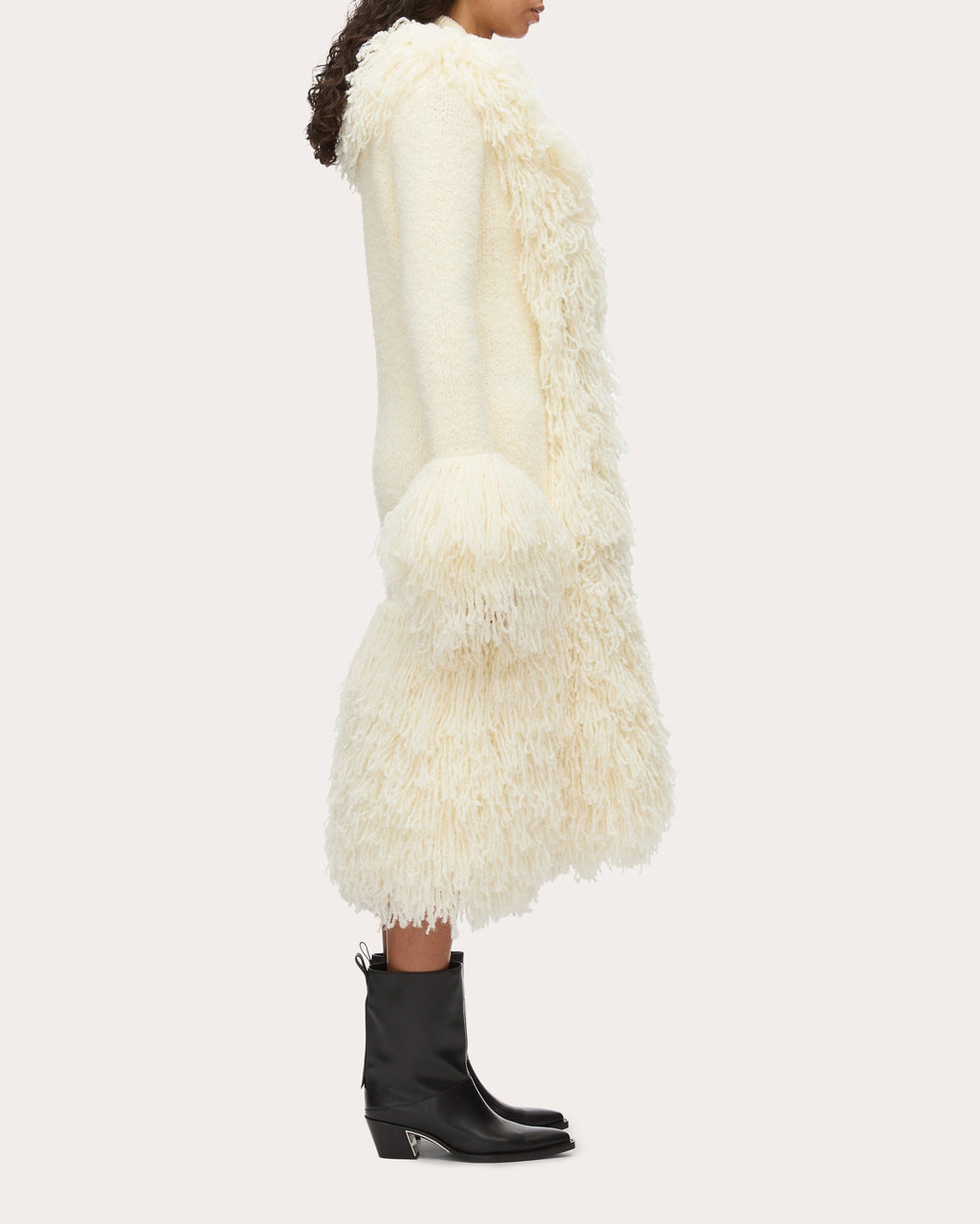 Fringed Wool Bouclé Knit Coat