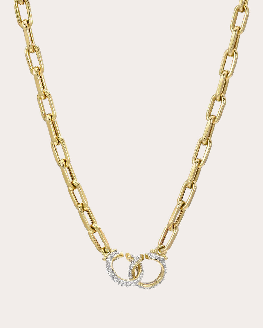 Handcuffs 14K Gold Diamond Pendant Necklace