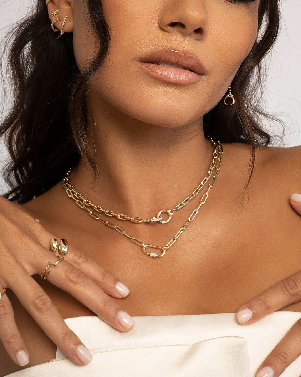 Handcuffs 14K Gold Diamond Pendant Necklace
