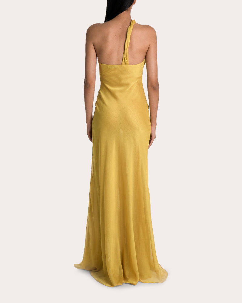 Hailey Ruffled Silk-Chiffon Cutout Gown