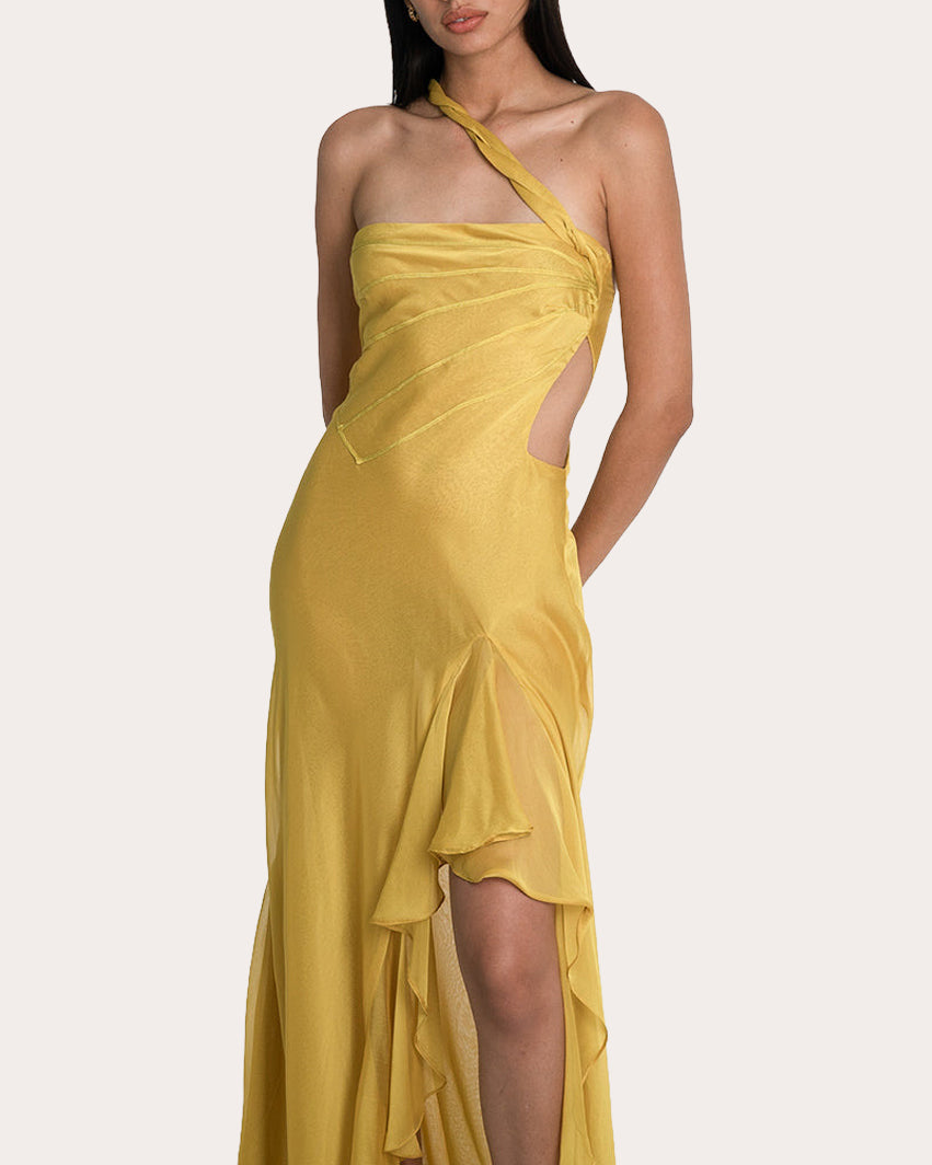 Hailey Ruffled Silk-Chiffon Cutout Gown