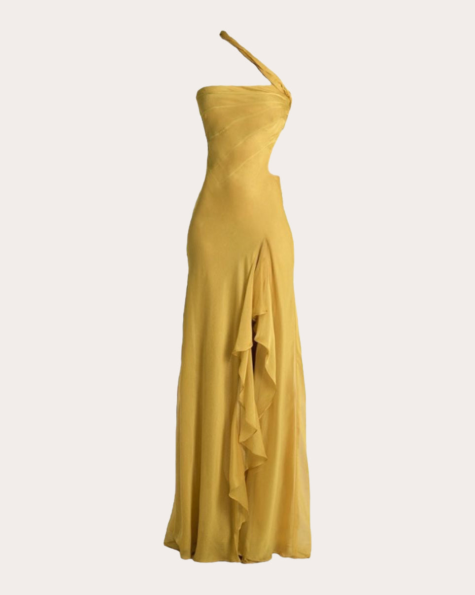 Hailey Ruffled Silk-Chiffon Cutout Gown