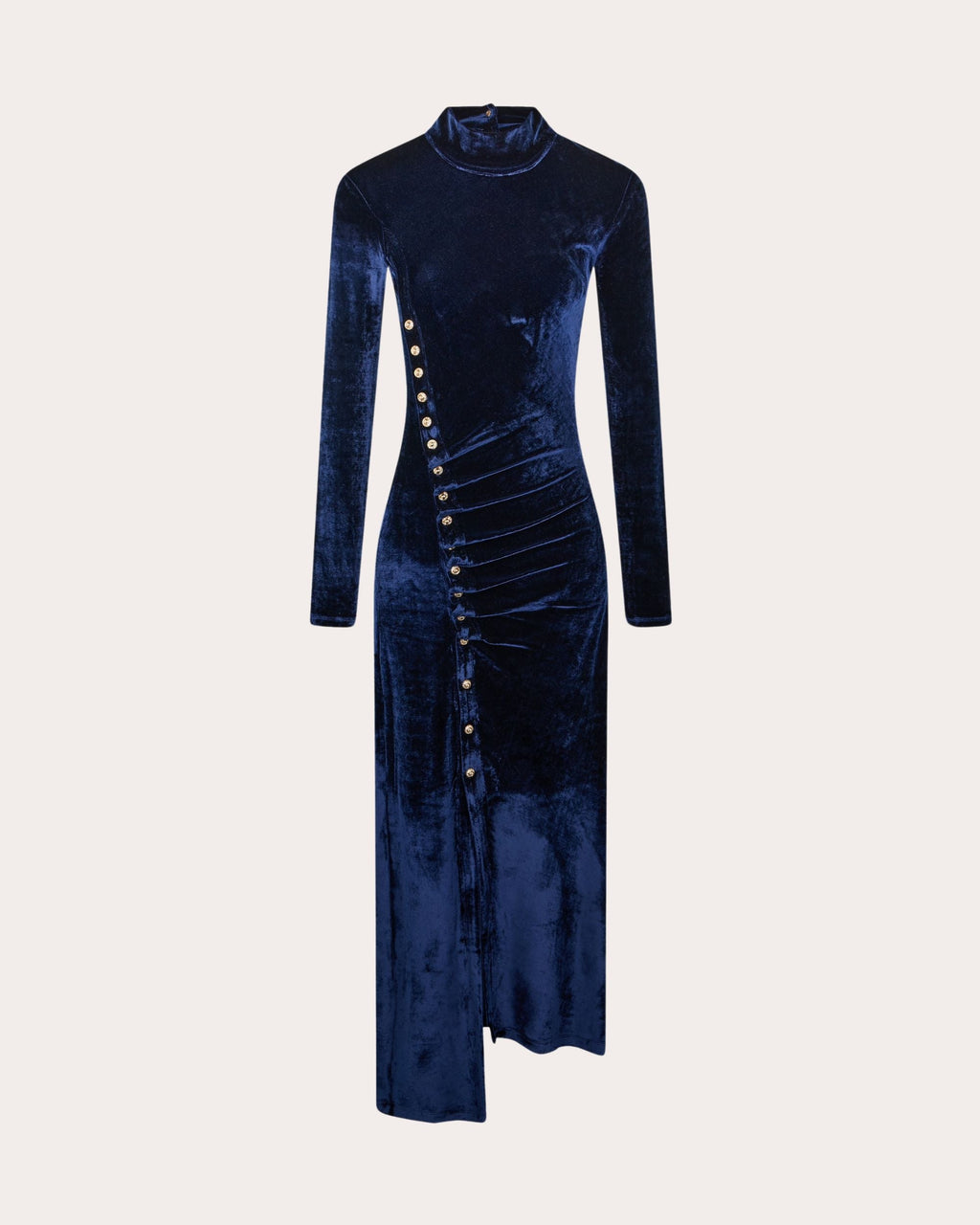Embellished Asymmetric Ruched Velvet Midi Dress