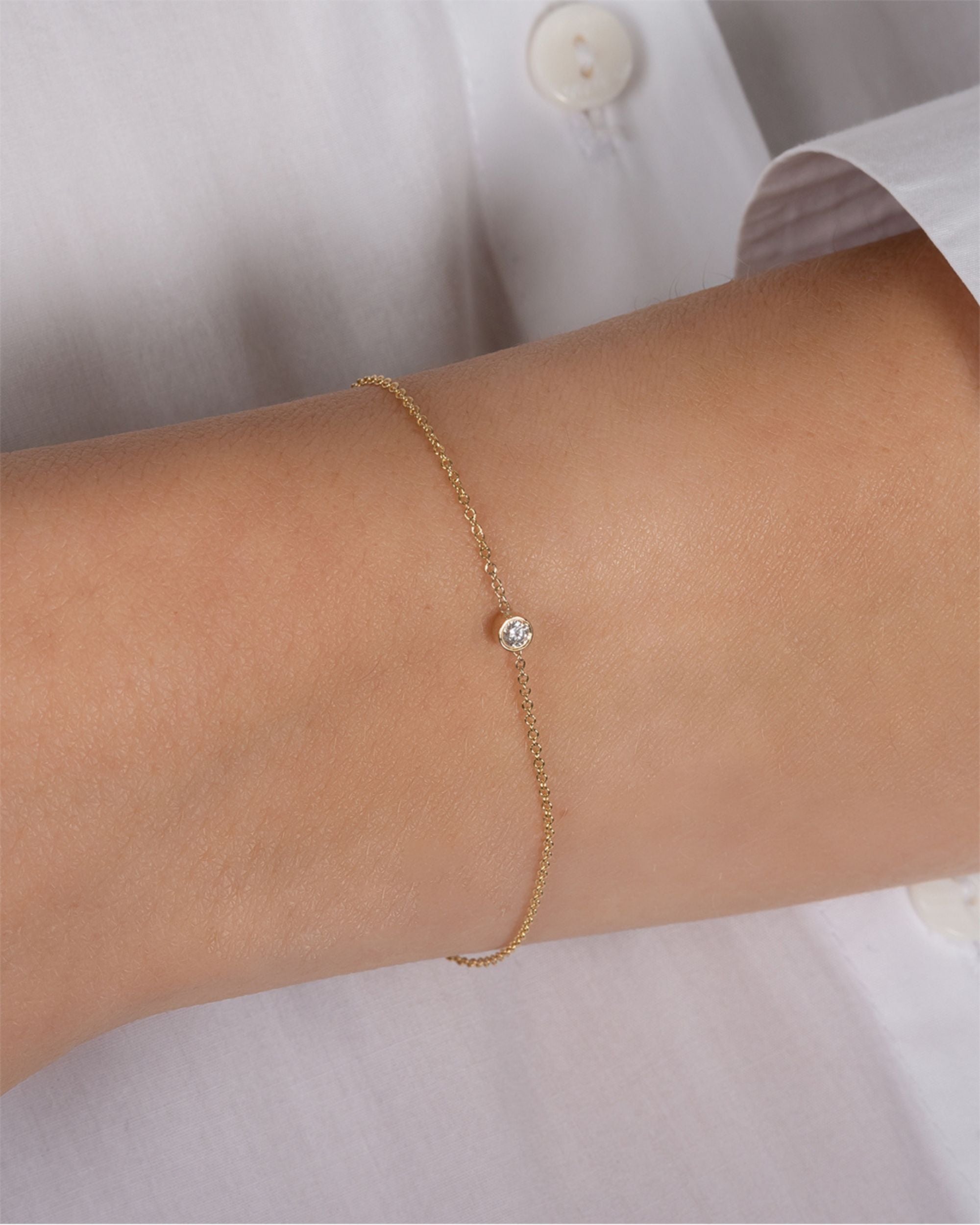 Large 14K Gold Diamond Bezel Bracelet