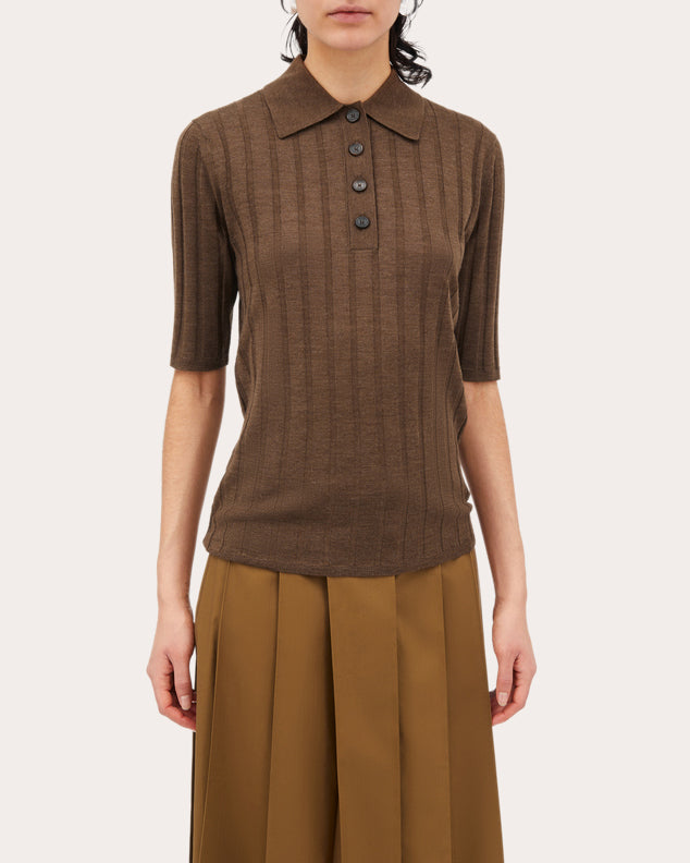 Kino Ribbed Wool Polo Top