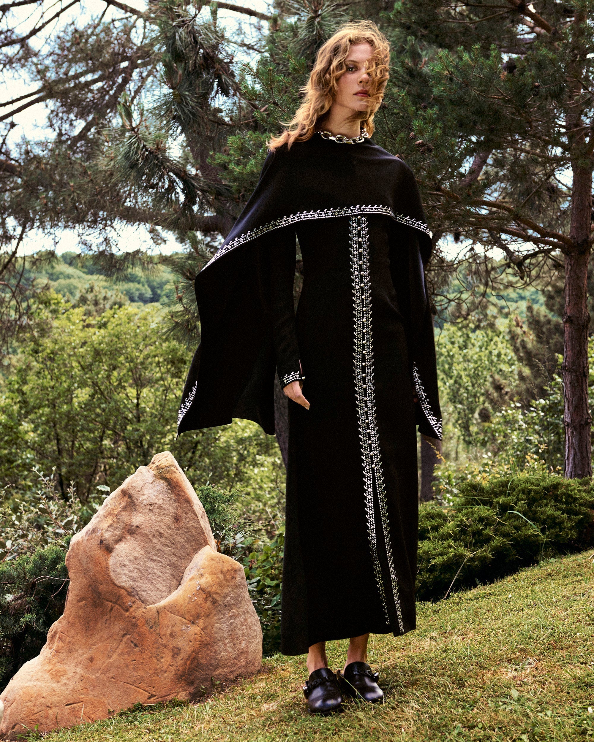 Embellished Cape Dress