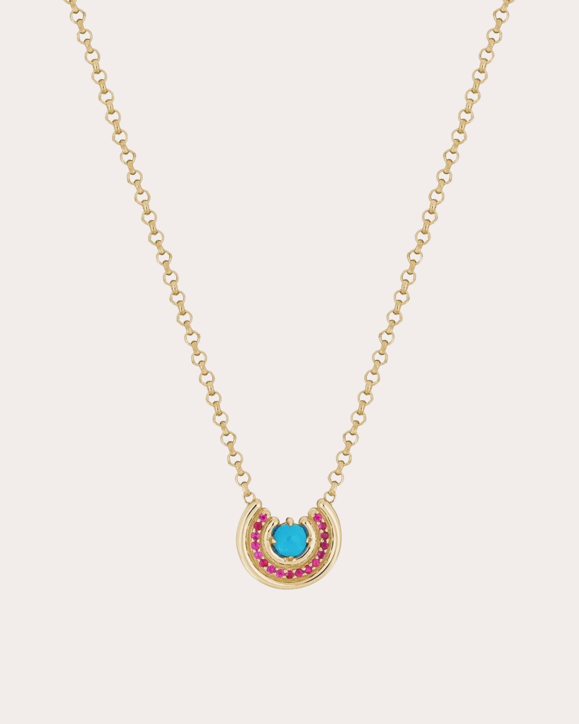 Revival Row 14K Gold Turquoise and Sapphire Pendant Necklace