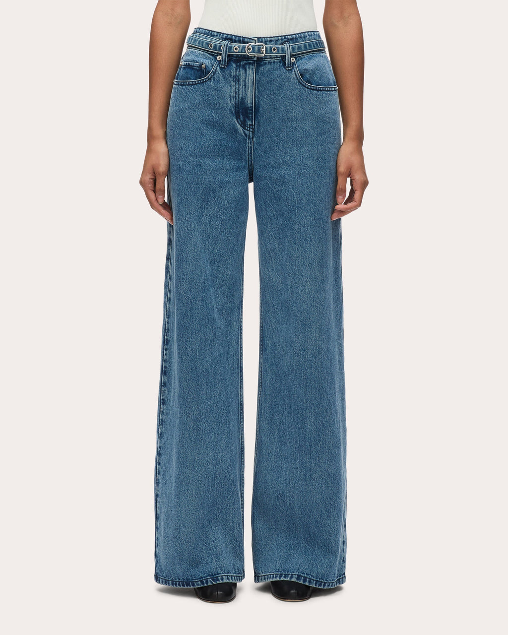 Belted Wide-Leg Denim Jeans