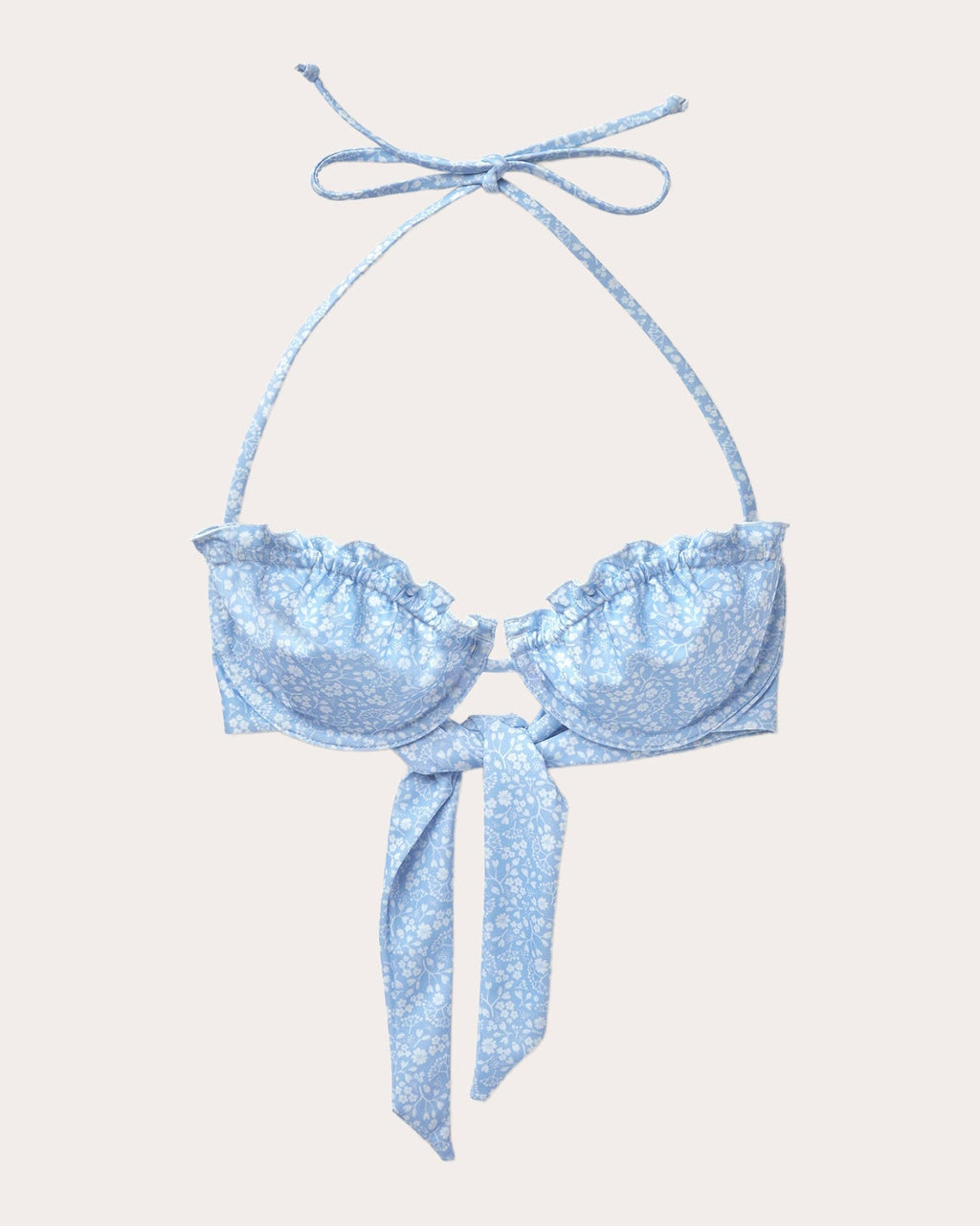 Lake Printed Ruffle-Trimmed Underwired Balconette Bikini Top
