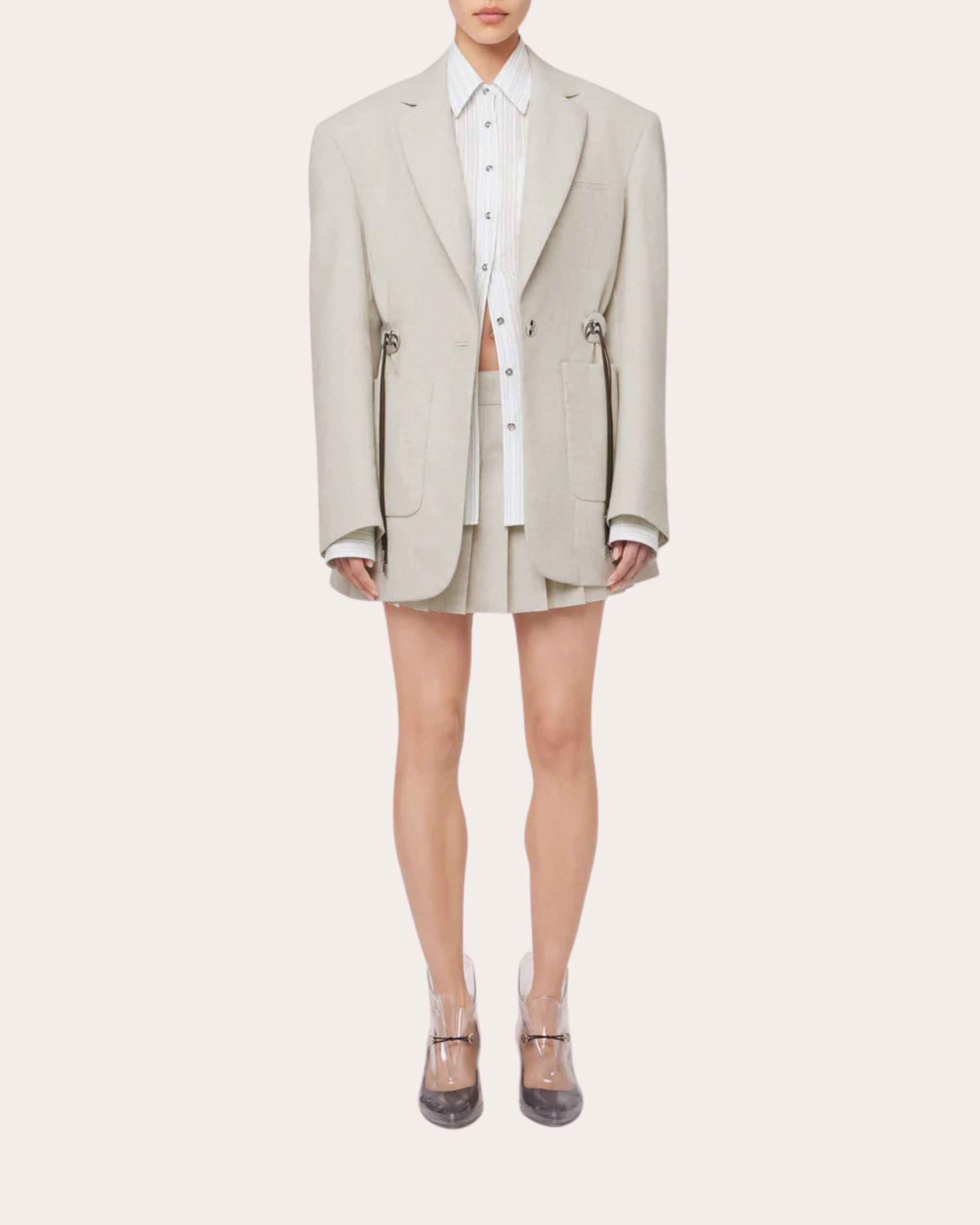 Gathered Wool and Cotton Blend Blazer