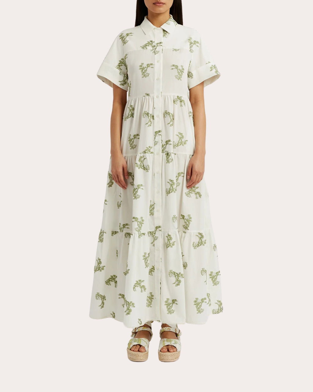 Floral Pattern Cotton Midi Shirt Dress