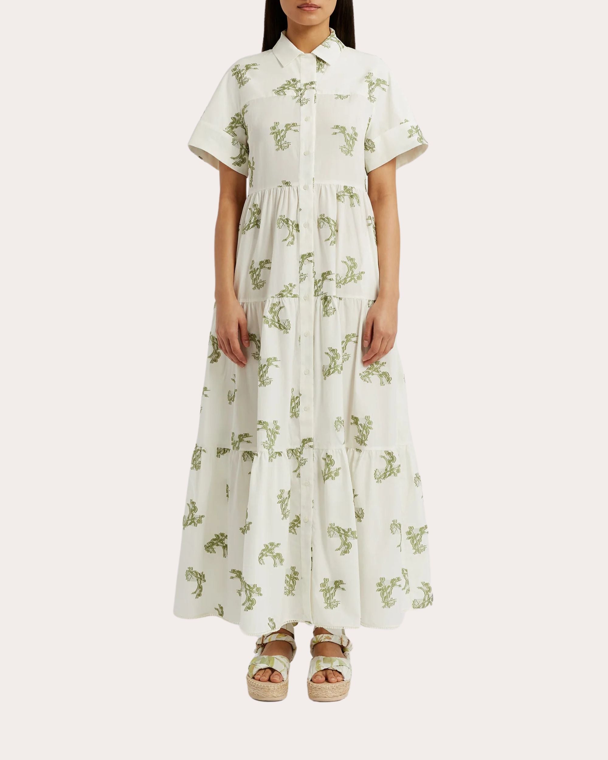 Floral Pattern Cotton Midi Shirt Dress