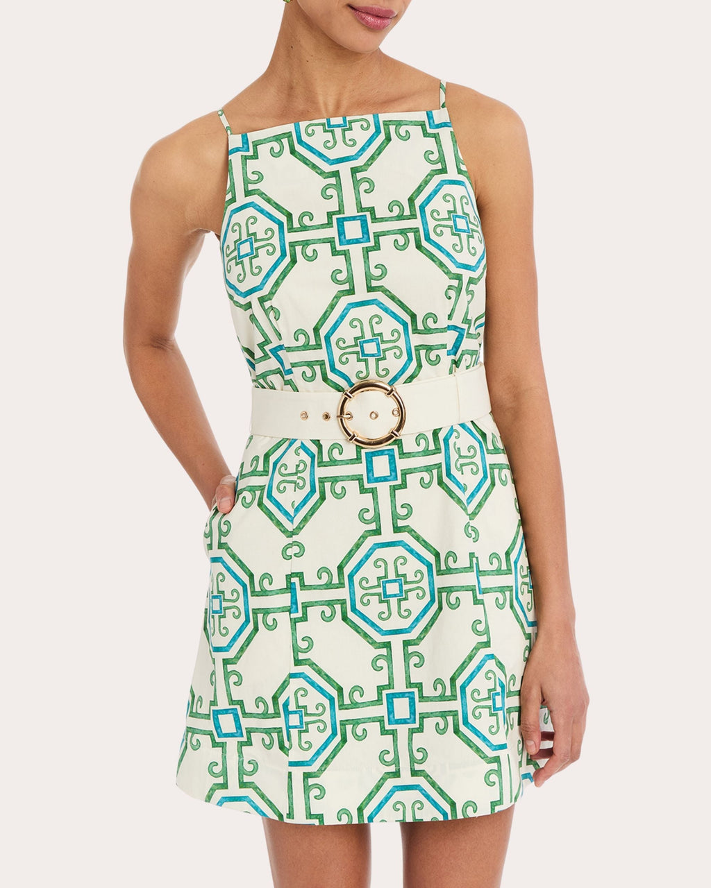 Havana Geometric Stretch-Cotton Sleeveless Mini Dress