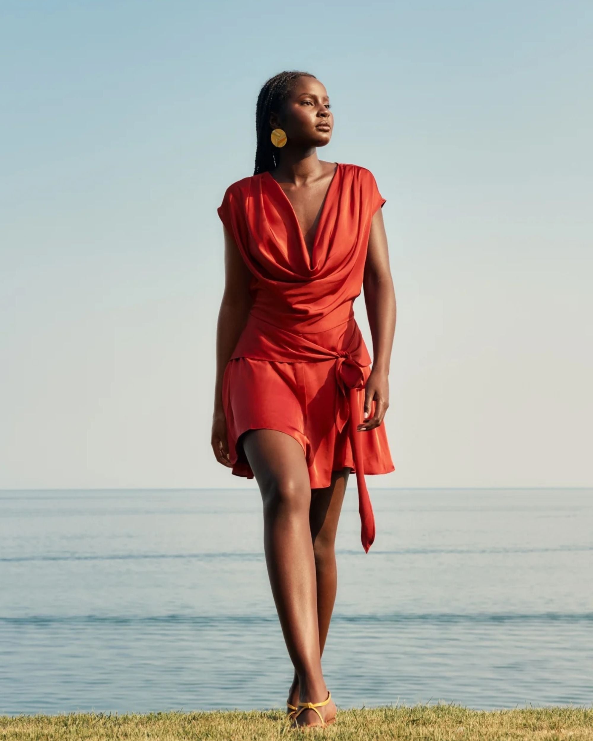 Edah Draped Satin Romper