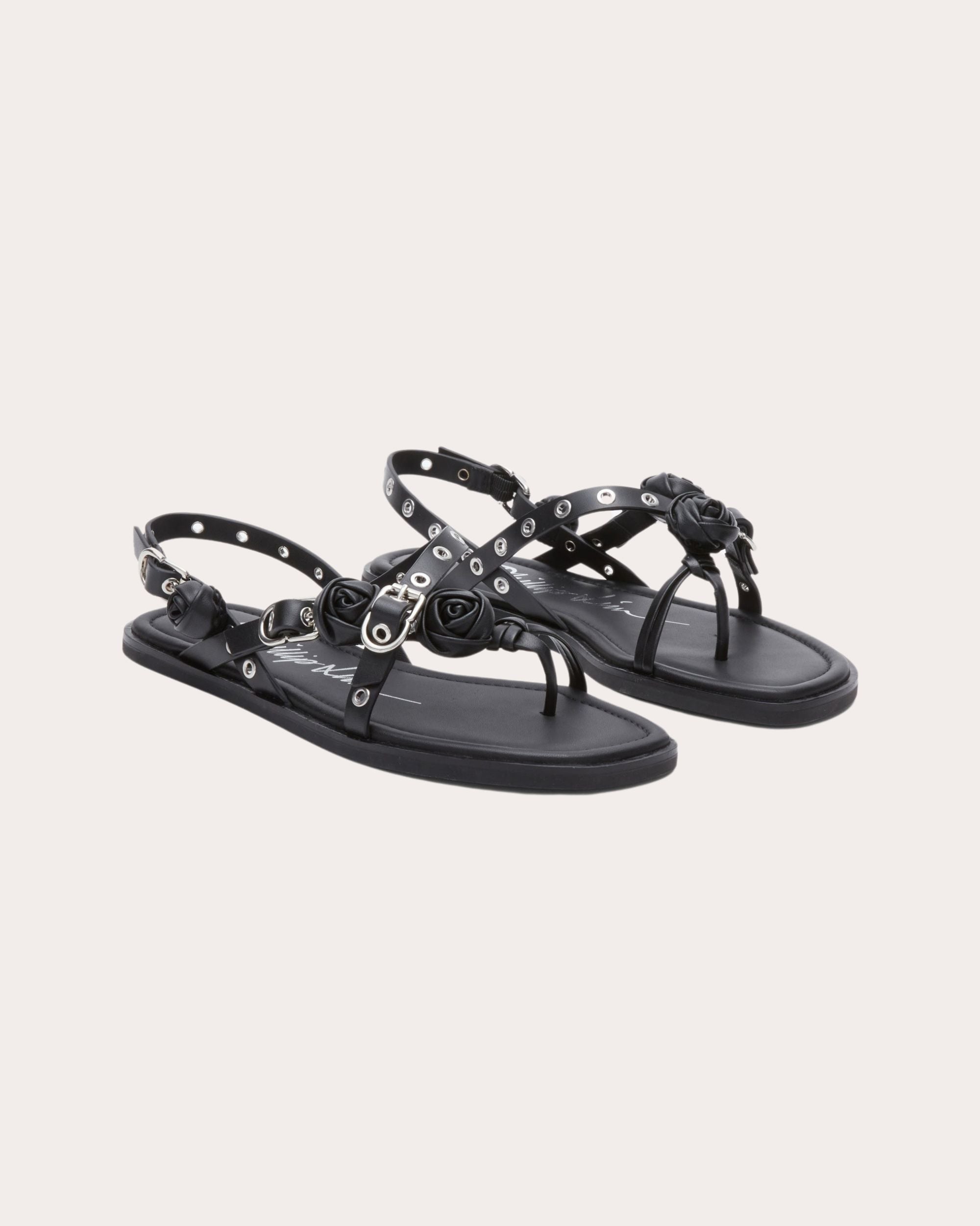 Rosette-Embellished Leather Sandal