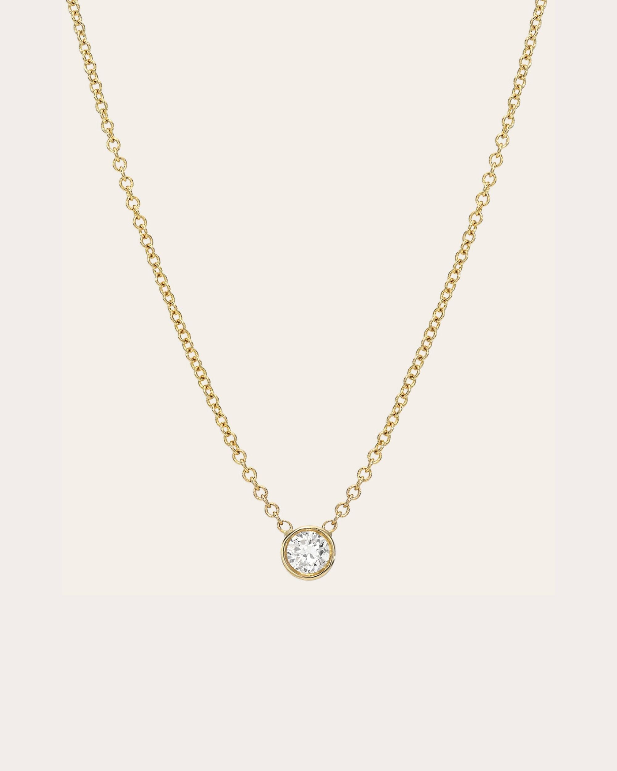Large 14K Gold Diamond Bezel Pendant Necklace
