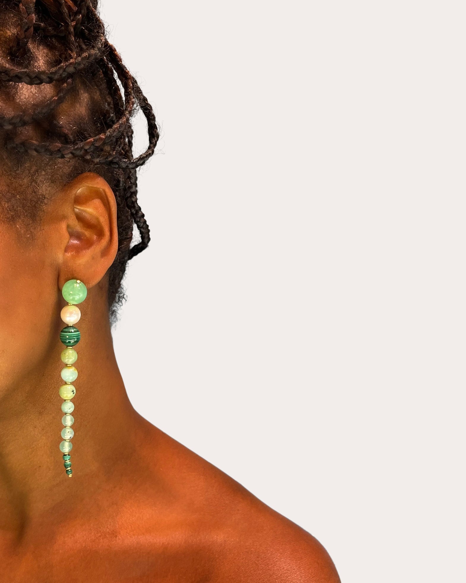 Soleil 18K Gold Malachite Chrysoprase and Pearl Earrings