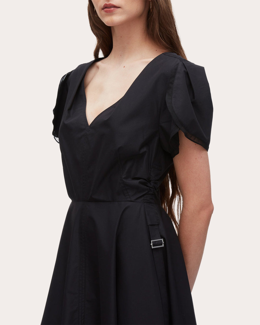 Techno Poplin V-Neck Midi Dress