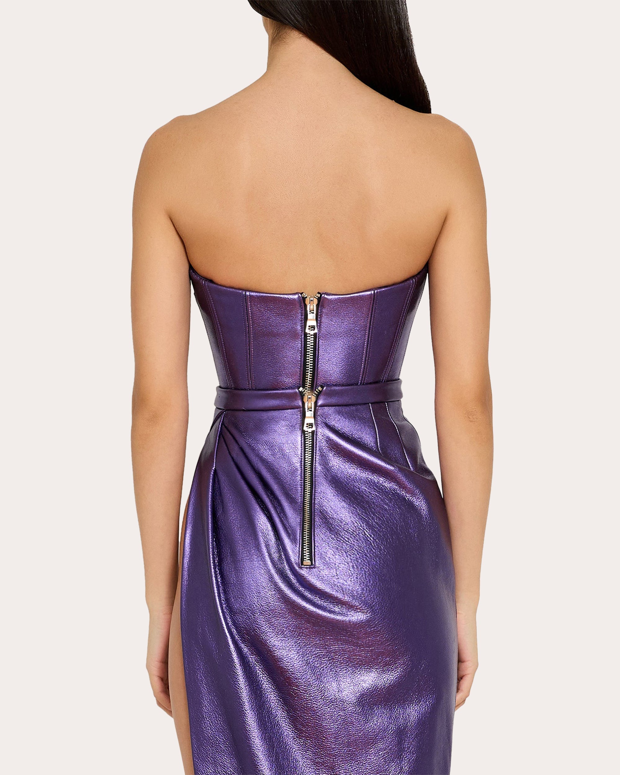 Cropped Metallic Leather Bustier Top