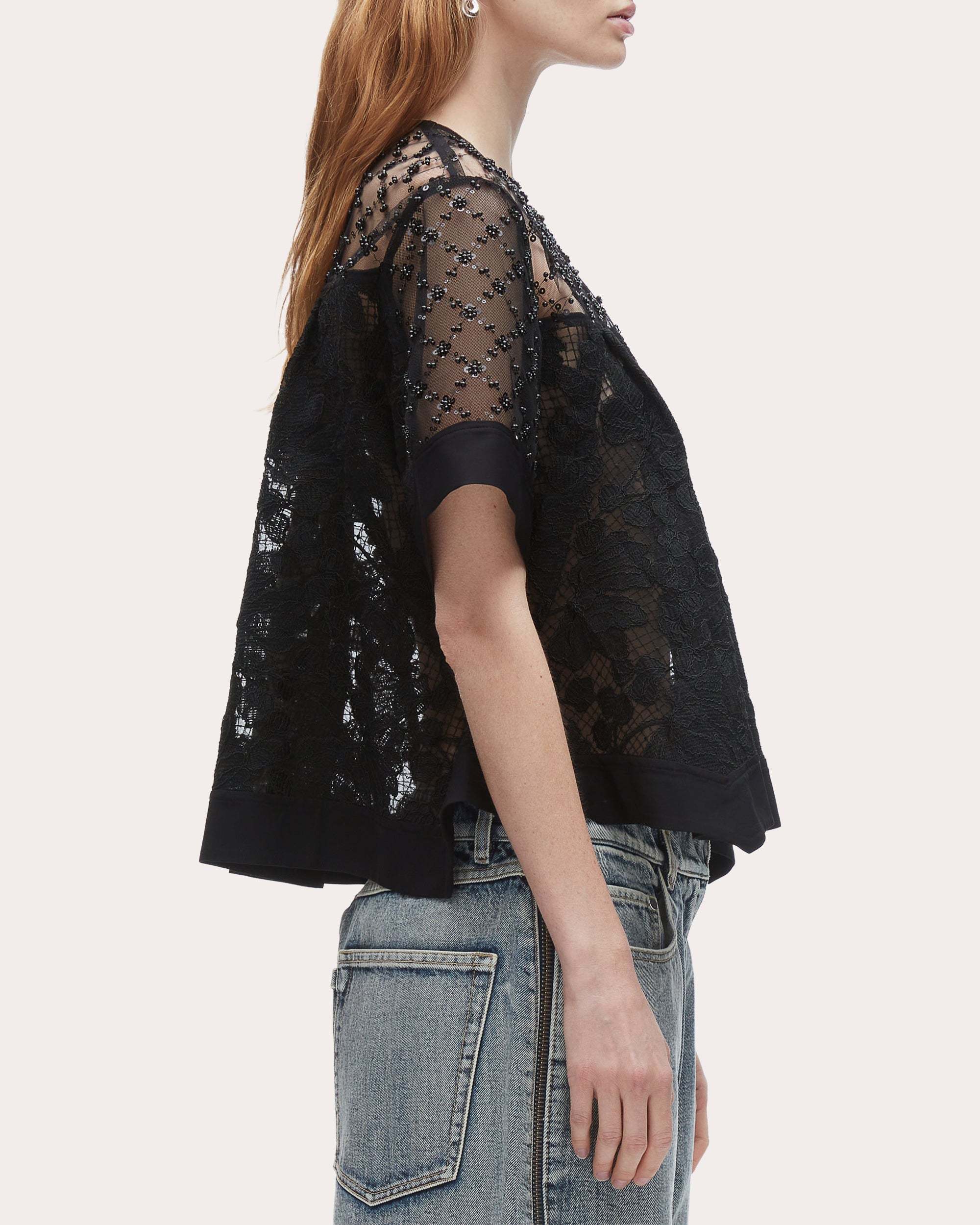Embellished Floral Lace Organza Top