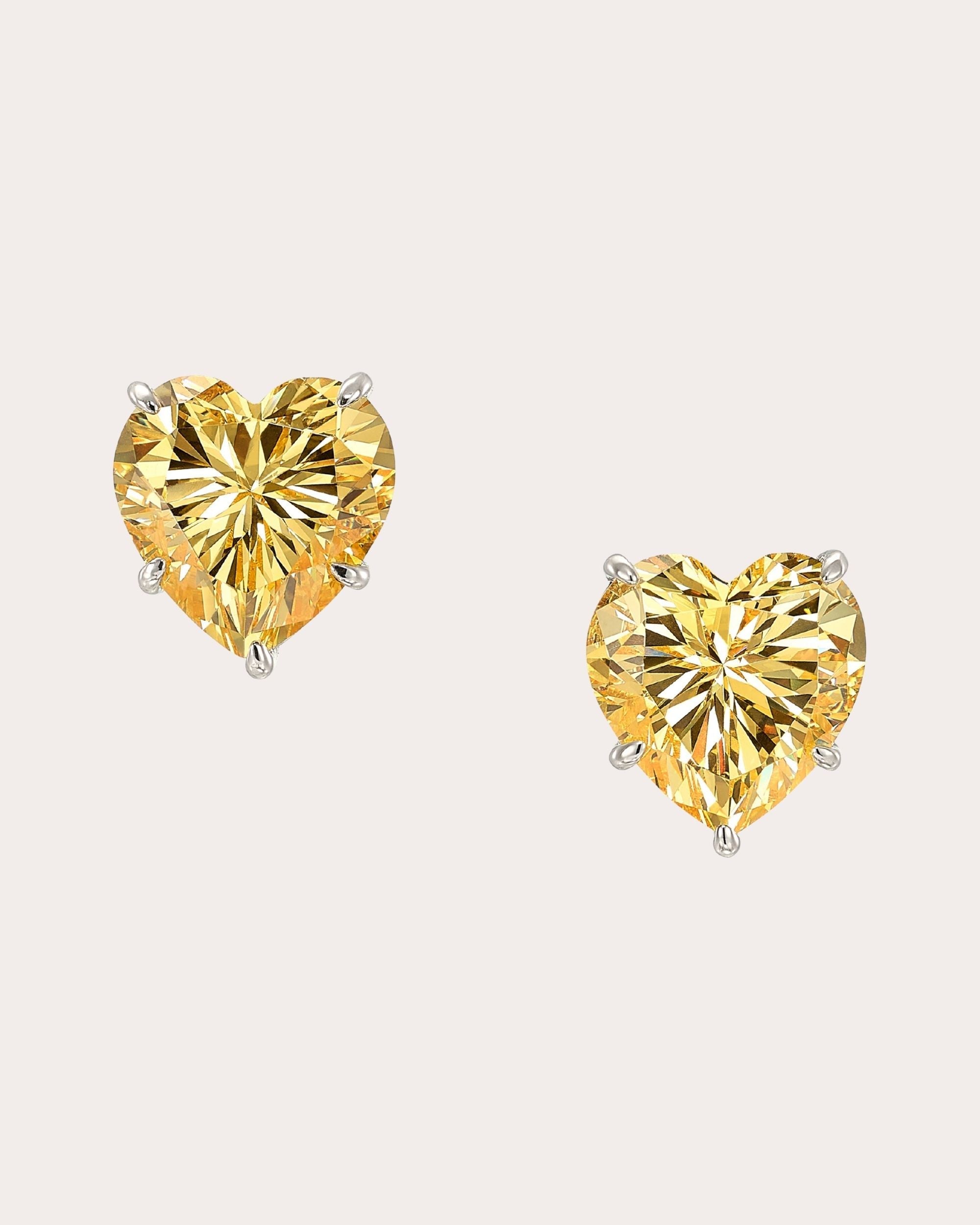 Heart 18K Gold and Rhodium Vermeil Lab-Grown Diamond Stud Earrings