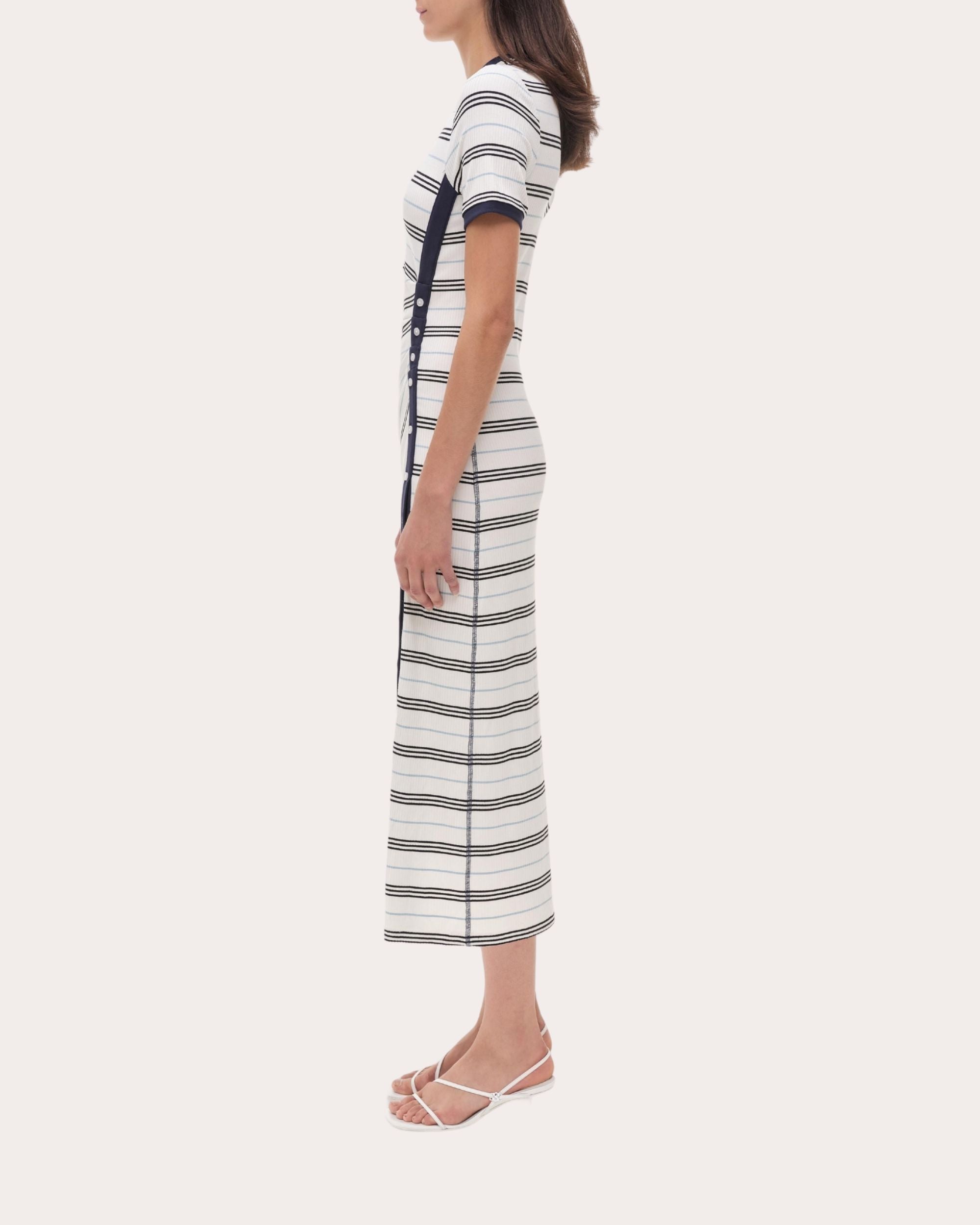 Shanna Stripe Knit Ruched Midi Dress