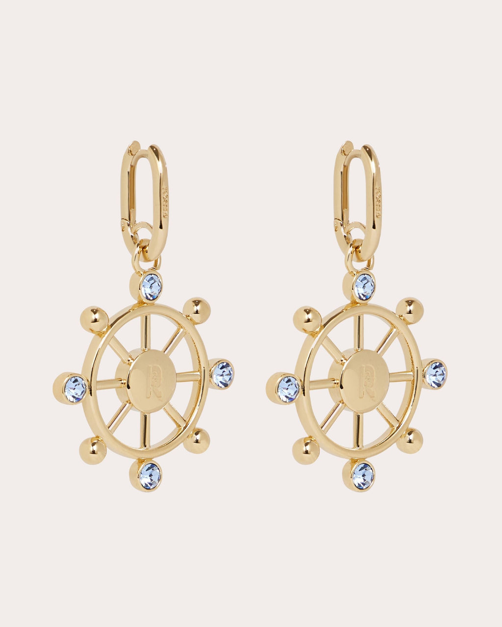 Gold-Tone Crystal Ship Wheel Earrings