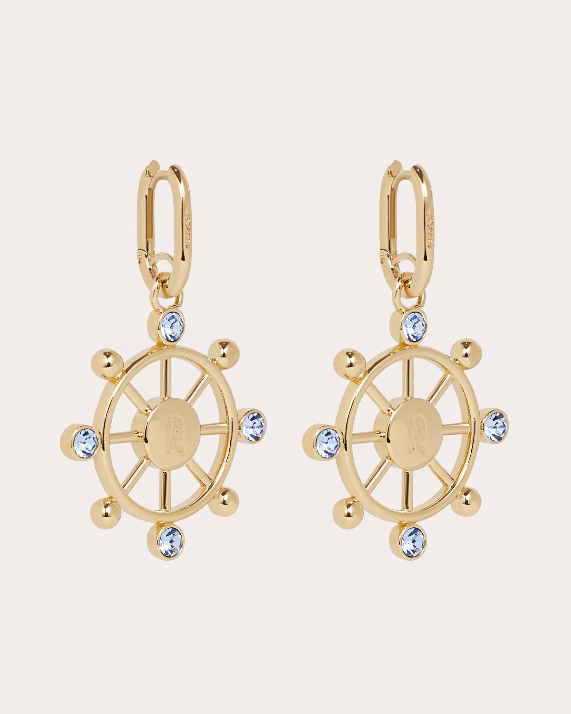 Gold-Tone Crystal Ship Wheel Earrings