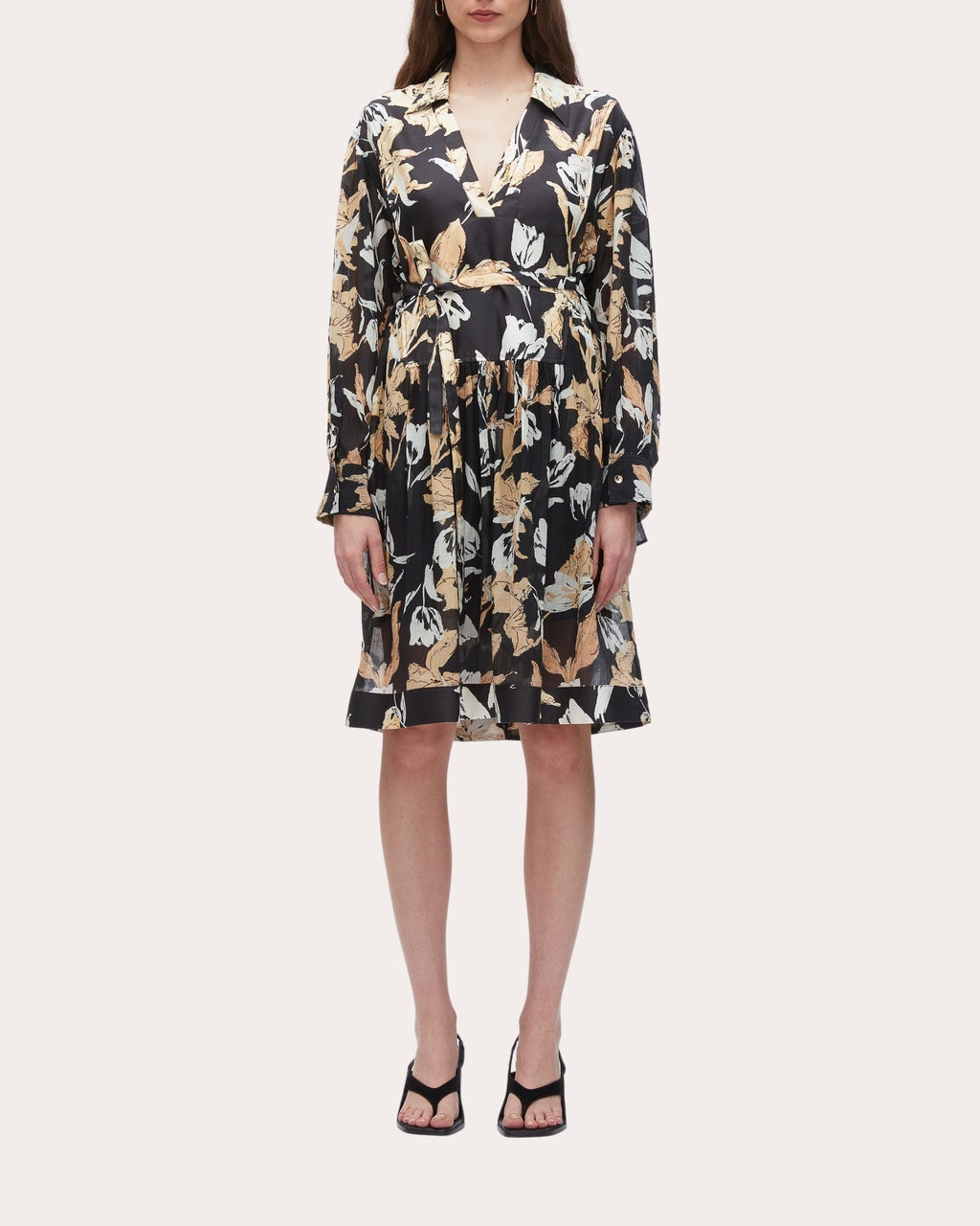 Gathered Floral Print Silk-Blend Dress