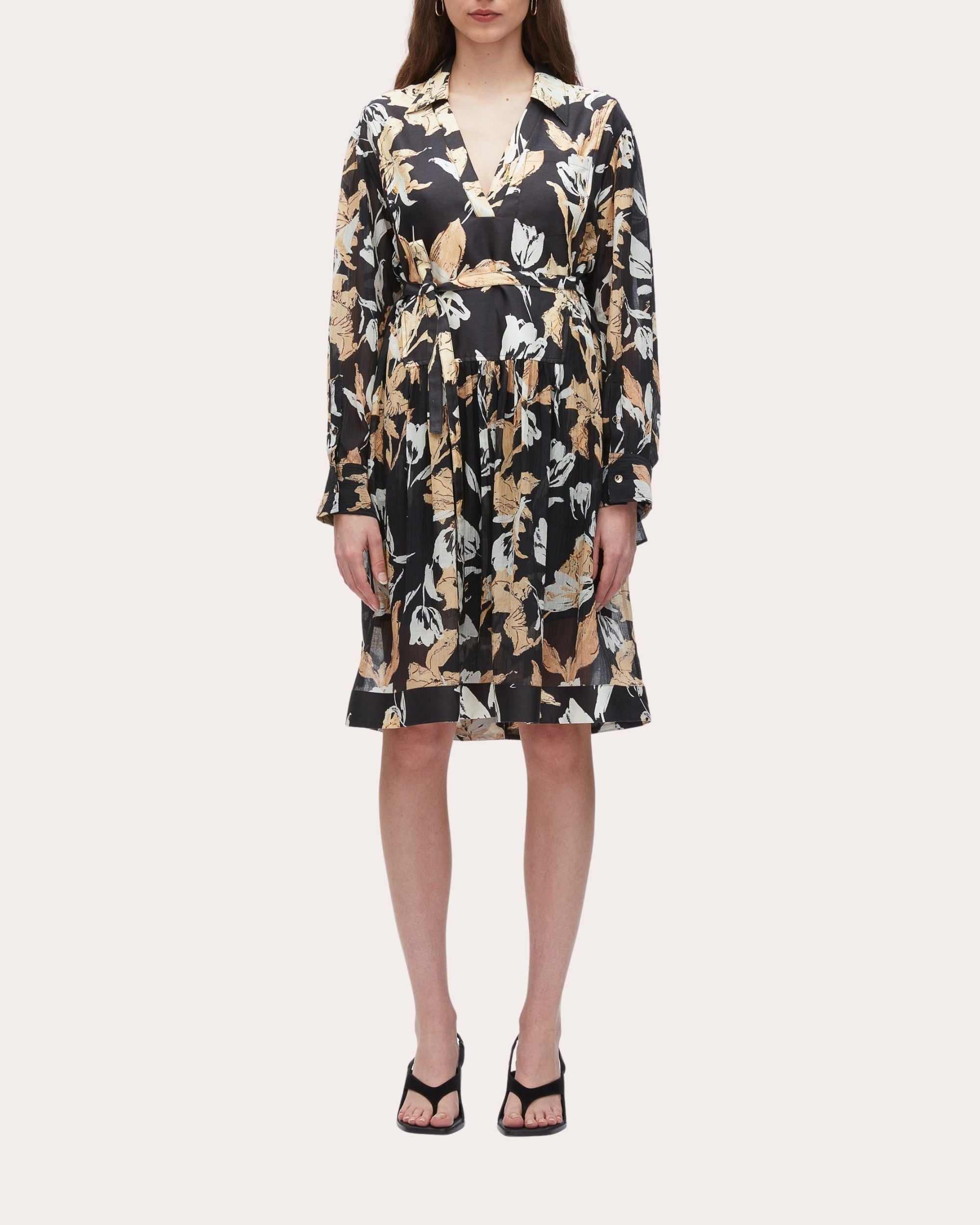 Gathered Floral Print Silk-Blend Dress