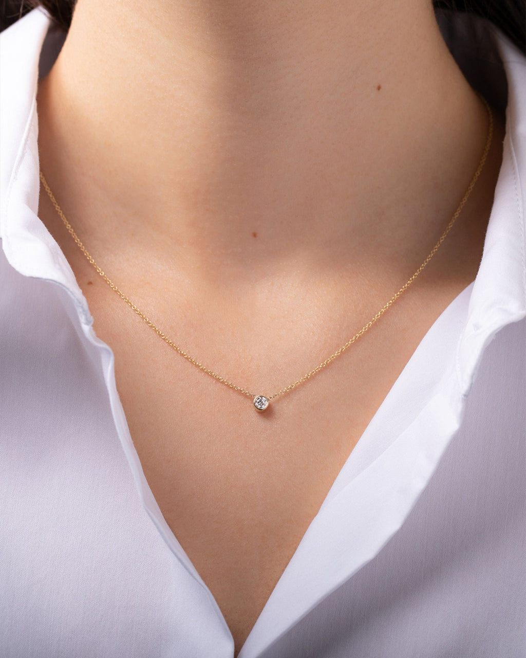 Large 14K Gold Diamond Bezel Pendant Necklace