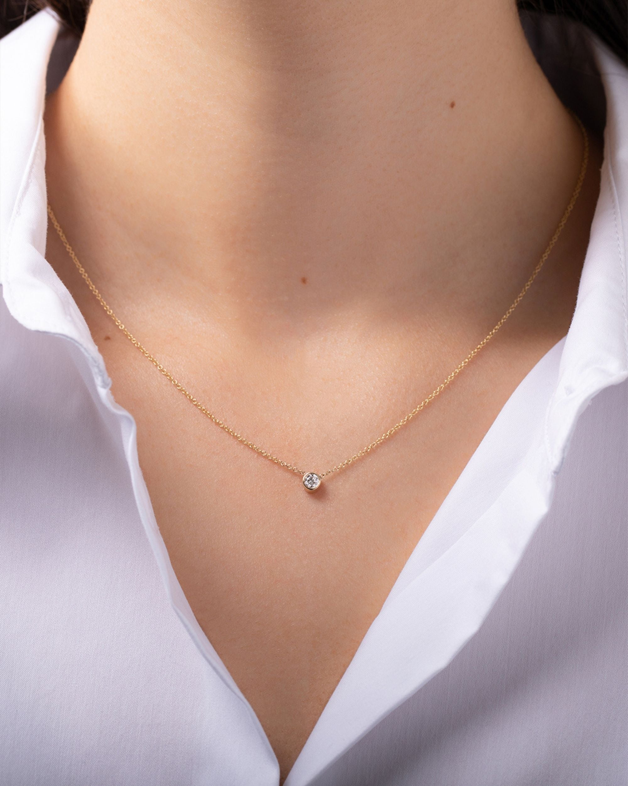 Large 14K Gold Diamond Bezel Pendant Necklace
